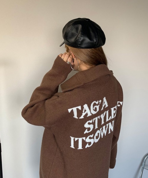 バックロゴカーディガン セール】バックロゴジップニットカーディガン（カーディガン