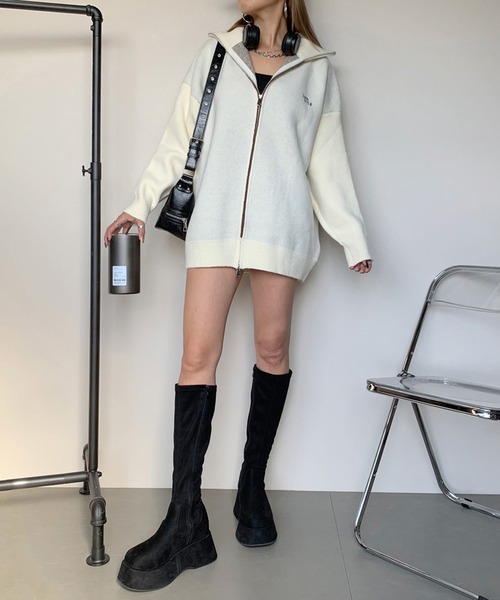 セール】バックロゴジップニットカーディガン（カーディガン/ボレロ