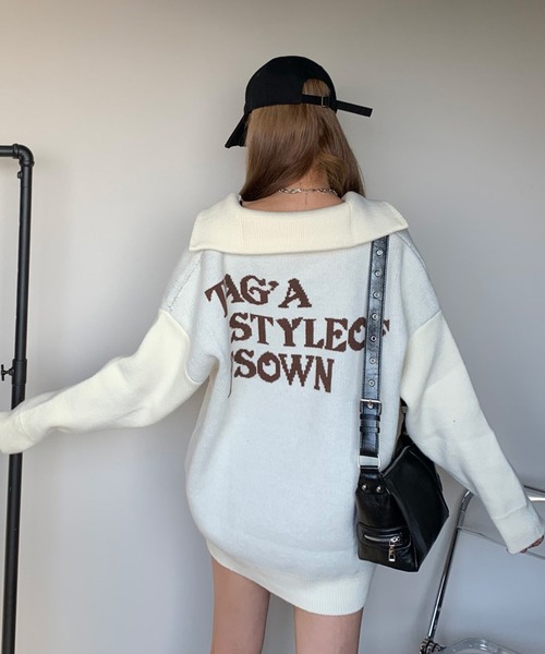 セール】バックロゴジップニットカーディガン（カーディガン