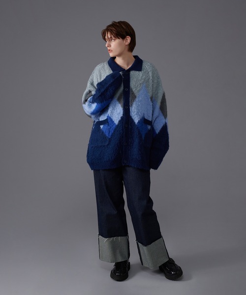 ONCILY(オンシェリー)の「ARGYLE SHAGGY KNIT CARDIGAN / アーガイルシャギーニットカーディガン(カーディガン/ボレロ・メンズ・ネイビー/グリーン・LARGE/MEDIUM)」の8枚目の写真