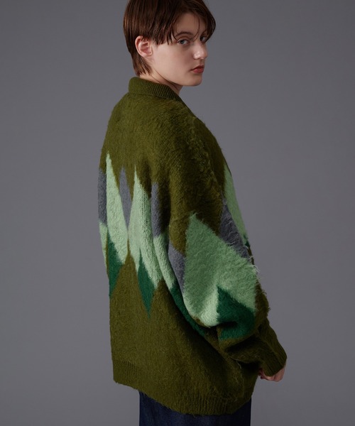 ONCILY(オンシェリー)の「ARGYLE SHAGGY KNIT CARDIGAN / アーガイルシャギーニットカーディガン(カーディガン/ボレロ・メンズ・ネイビー/グリーン・LARGE/MEDIUM)」の16枚目の写真