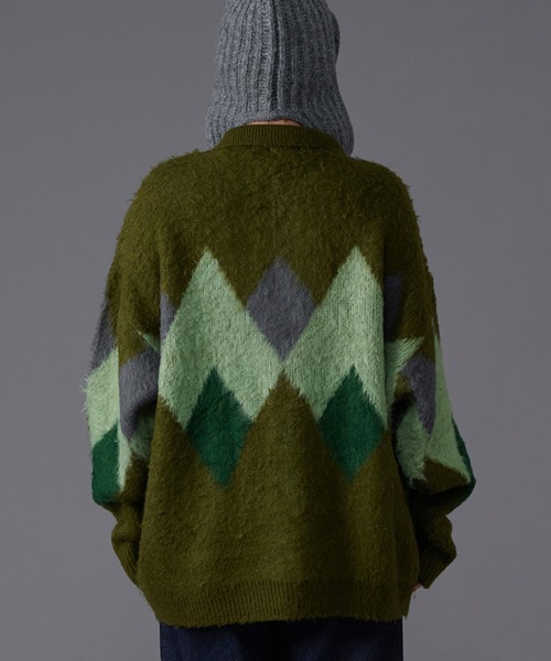 ONCILY(オンシェリー)の「ARGYLE SHAGGY KNIT CARDIGAN / アーガイルシャギーニットカーディガン(カーディガン/ボレロ・メンズ・ネイビー/グリーン・LARGE/MEDIUM)」の17枚目の写真