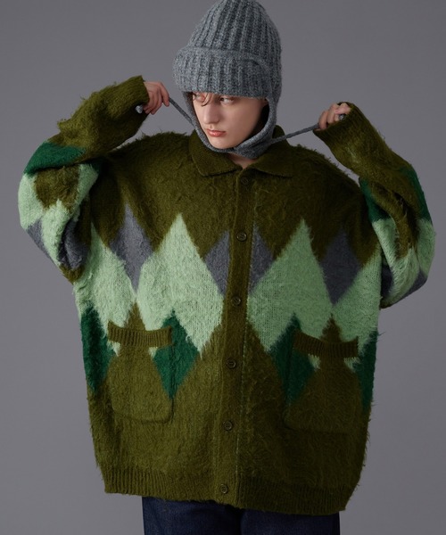 ARGYLE SHAGGY KNIT CARDIGAN / アーガイルシャギーニットカーディガン