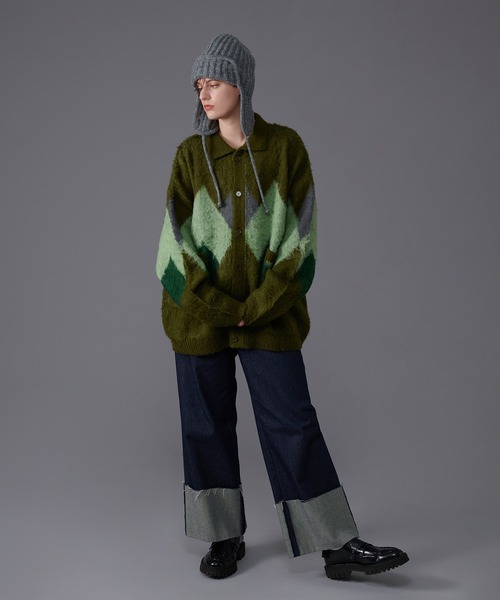 ONCILY(オンシェリー)の「ARGYLE SHAGGY KNIT CARDIGAN / アーガイルシャギーニットカーディガン(カーディガン/ボレロ・メンズ・ネイビー/グリーン・LARGE/MEDIUM)」の19枚目の写真