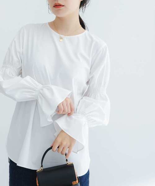 URBAN RESEARCH ROSSO WOMEN（アーバンリサーチ　ロッソ）の「デザインスリーブシャツブラウス（シャツ/ブラウス・レディース・ネイビー/ホワイト・FREE）」の5枚目の写真