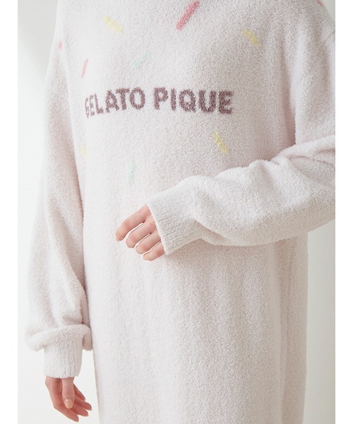 gelato pique（ジェラートピケ）の「【ONLINE限定】ベビモコアイスジャガードフーディワンピース（ルームワンピース・レディース・オフホワイト/ピンク・FREE）」の8枚目の写真