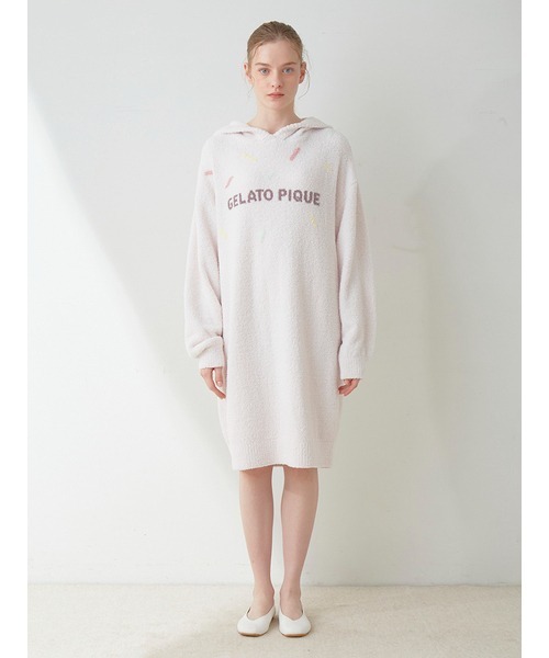 gelato pique（ジェラートピケ）の「【ONLINE限定】ベビモコアイスジャガードフーディワンピース（ルームワンピース・レディース・オフホワイト/ピンク・FREE）」の12枚目の写真
