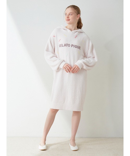 gelato pique（ジェラートピケ）の「【ONLINE限定】ベビモコアイスジャガードフーディワンピース（ルームワンピース・レディース・オフホワイト/ピンク・FREE）」の13枚目の写真