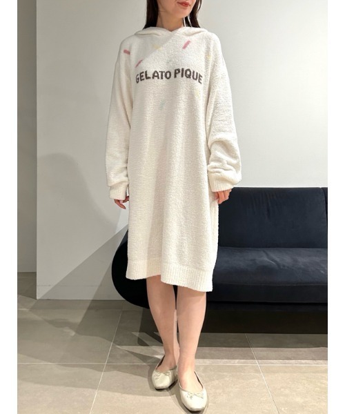 gelato pique（ジェラートピケ）の「【ONLINE限定】ベビモコアイスジャガードフーディワンピース（ルームワンピース・レディース・オフホワイト/ピンク・FREE）」の15枚目の写真