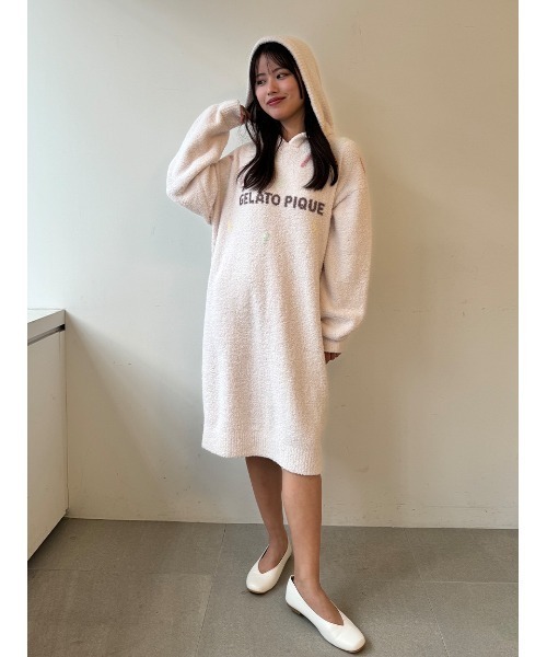 gelato pique（ジェラートピケ）の「【ONLINE限定】ベビモコアイスジャガードフーディワンピース（ルームワンピース・レディース・オフホワイト/ピンク・FREE）」の16枚目の写真