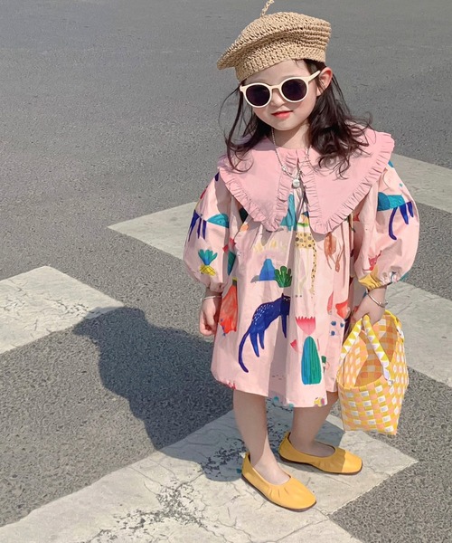 aimoha（アイモハ）の「【aimoha-KIDS-】かわいい大き襟ワンピース（ワンピース・キッズ・ピンク・90/100/110/120/130/140）」の4枚目の写真