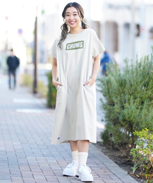 CHUMS ホワイト シャツワンピース CHUMS チャムス ブービーロングワンピース Booby Long One-Piece