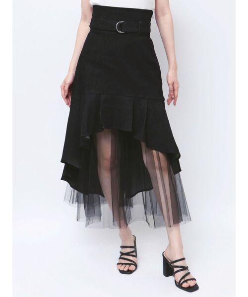 dazzlin（ダズリン）の「チュールドッキングデニムスカート（スカート・レディース・オフホワイト/ブルー/インディゴブルー・SMALL/MEDIUM）」の2枚目の写真