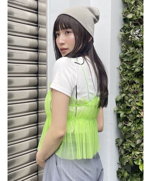 MURUA（ムルーア）の「チュールーフリルビスチェ（キャミソール・レディース・ブラック/ライトグリーン・FREE）」の3枚目の写真