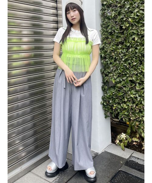 MURUA（ムルーア）の「チュールーフリルビスチェ（キャミソール・レディース・ブラック/ライトグリーン・FREE）」の5枚目の写真