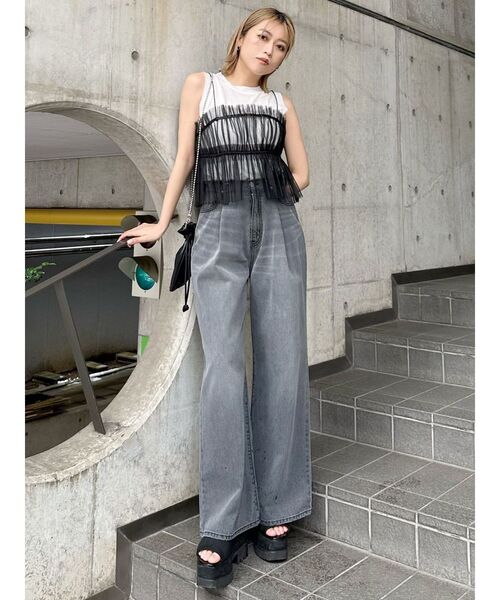 MURUA（ムルーア）の「チュールーフリルビスチェ（キャミソール・レディース・ブラック/ライトグリーン・FREE）」の9枚目の写真