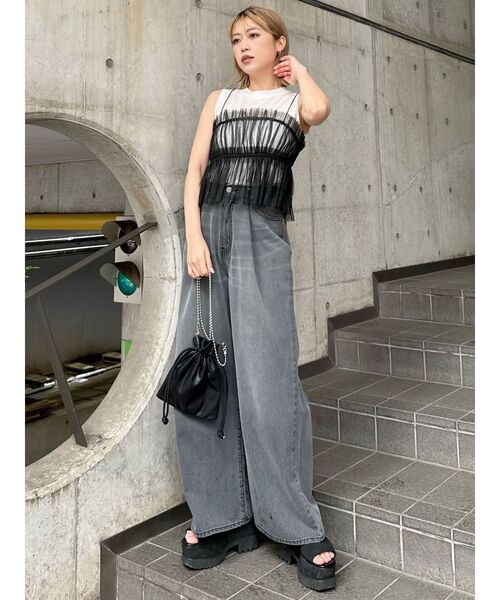 MURUA（ムルーア）の「チュールーフリルビスチェ（キャミソール・レディース・ブラック/ライトグリーン・FREE）」の10枚目の写真