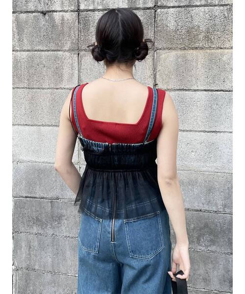 MURUA（ムルーア）の「チュールーフリルビスチェ（キャミソール・レディース・ブラック/ライトグリーン・FREE）」の13枚目の写真