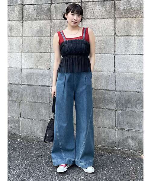 MURUA（ムルーア）の「チュールーフリルビスチェ（キャミソール・レディース・ブラック/ライトグリーン・FREE）」の14枚目の写真