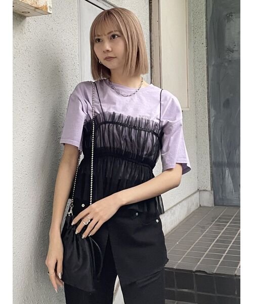 MURUA（ムルーア）の「チュールーフリルビスチェ（キャミソール・レディース・ブラック/ライトグリーン・FREE）」の15枚目の写真