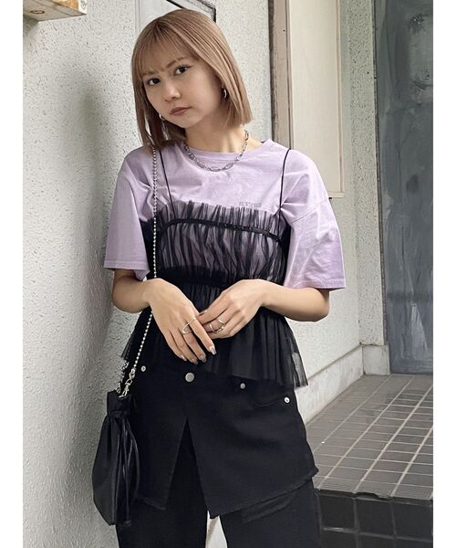 MURUA（ムルーア）の「チュールーフリルビスチェ（キャミソール・レディース・ブラック/ライトグリーン・FREE）」の16枚目の写真