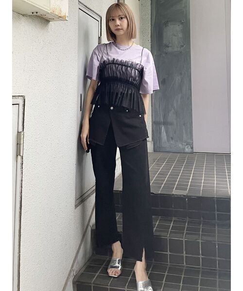 MURUA（ムルーア）の「チュールーフリルビスチェ（キャミソール・レディース・ブラック/ライトグリーン・FREE）」の18枚目の写真