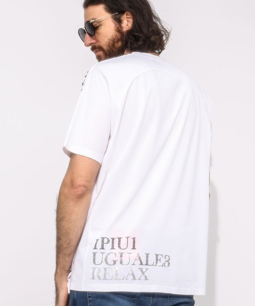 1piu1uguale3 RELAX(ウノピュウノウグァーレトレリラックス)の「【当店独占販売】 1PIU1UGUALE3 RELAX ロゴ ラインストーン 半袖 Tシャツ(Tシャツ/カットソー・メンズ・ホワイト/ブラック・M/L/XL/2XL/S)」の13枚目の写真