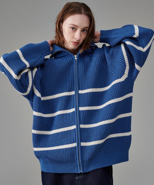 FULL ZIP BORDER KNIT / フルジップボーダーニット（ニット/セーター