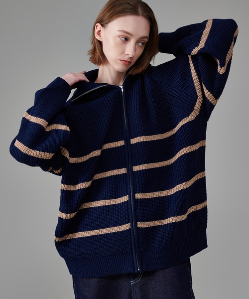 FULL ZIP BORDER KNIT / フルジップボーダーニット（ニット/セーター
