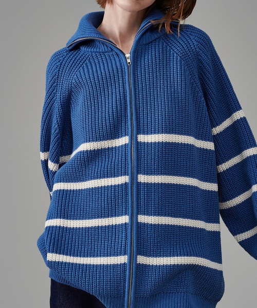 FULL ZIP BORDER KNIT / フルジップボーダーニット（ニット/セーター