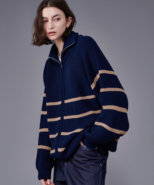 FULL ZIP BORDER KNIT / フルジップボーダーニット（ニット/セーター