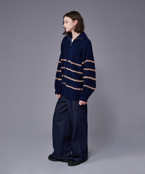 セブンテンボーダーニットネイビー ボーダープラケットニット(ネイビー) - seventen