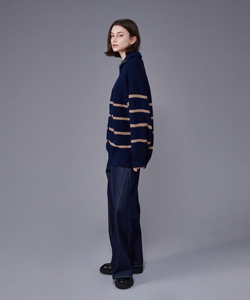 ONCILY（オンシェリー）の「FULL ZIP BORDER KNIT / フルジップ