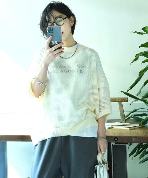 JOURNAL STANDARD LUXE（ジャーナルスタンダード　ラックス）の「メッシュ クルーネックTシャツ（Tシャツ/カットソー・レディース・ホワイト/ブラック・FREE）」の2枚目の写真