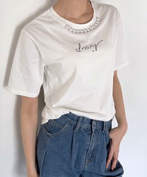 ネックパールニュアンスロゴTシャツ