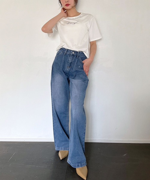 Jewelobe(ジュエローブ)の「ネックパールニュアンスロゴTシャツ(Tシャツ/カットソー・レディース・ブラック/ベージュ/ホワイト・FREE)」の18枚目の写真