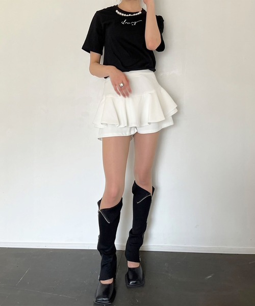 Jewelobe(ジュエローブ)の「ネックパールニュアンスロゴTシャツ(Tシャツ/カットソー・レディース・ブラック/ベージュ/ホワイト・FREE)」の8枚目の写真