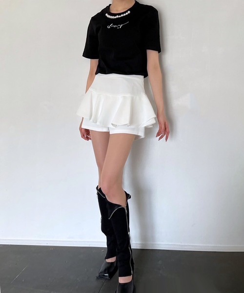 Jewelobe(ジュエローブ)の「ネックパールニュアンスロゴTシャツ(Tシャツ/カットソー・レディース・ブラック/ベージュ/ホワイト・FREE)」の10枚目の写真