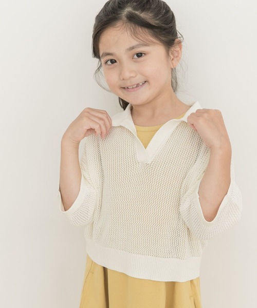 URBAN RESEARCH DOORS（アーバンリサーチドアーズ）の「クロップドメッシュシャツ(KIDS)（ニット/セーター・キッズ・オフホワイト/ネイビー・150/135/120）」の19枚目の写真