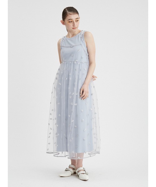 FURFUR（ファーファー）の「グリッターハート刺繍キャミワンピース