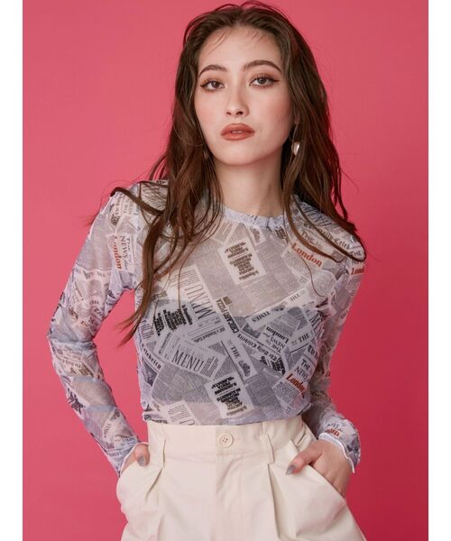 ゴシップパターンクロップドシアートップス（Tシャツ/カットソー）｜EVRIS（エヴリス）