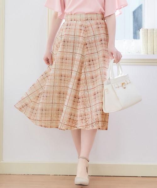 【セール】レースチェック柄フレアースカート（スカート）｜alotta（アロッタ）