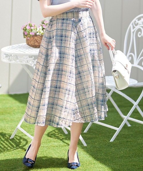 【セール】レースチェック柄フレアースカート（スカート）｜alotta（アロッタ）