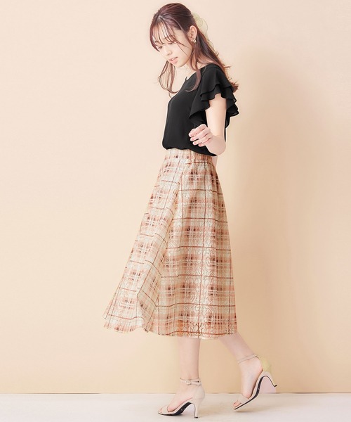 【セール】レースチェック柄フレアースカート（スカート）｜alotta（アロッタ）