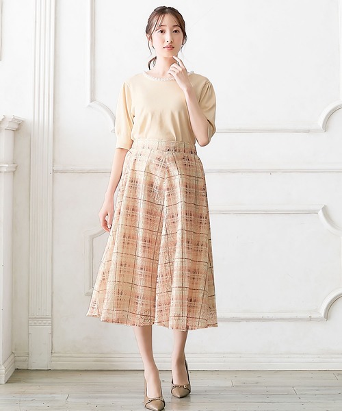 【セール】レースチェック柄フレアースカート（スカート）｜alotta（アロッタ）