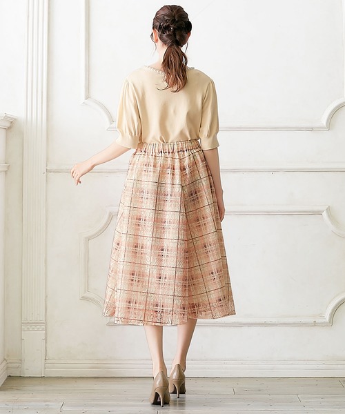 【セール】レースチェック柄フレアースカート（スカート）｜alotta（アロッタ）