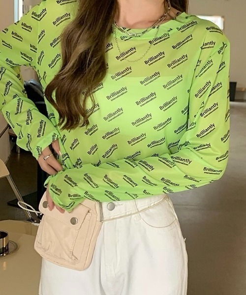 LADY LIKE(レディライク)の「ランダムロゴプリントシアートップス(Tシャツ/カットソー・レディース・ピンク/ホワイト/ブラック/グリーン・M)」の19枚目の写真