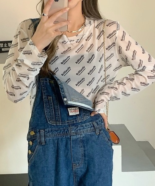 LADY LIKE(レディライク)の「ランダムロゴプリントシアートップス(Tシャツ/カットソー・レディース・ピンク/ホワイト/ブラック/グリーン・M)」の15枚目の写真