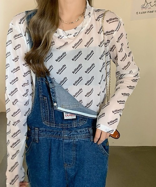 LADY LIKE(レディライク)の「ランダムロゴプリントシアートップス(Tシャツ/カットソー・レディース・ピンク/ホワイト/ブラック/グリーン・M)」の9枚目の写真