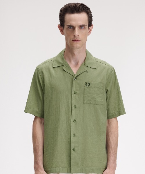 FRED PERRY（フレッドペリー）の「Lightweight Texture Revere Collar Shirt／ライトウェイトテクスチャーオープンカラーシャツ（シャツ/ブラウス・メンズ・グレー/ネイビー/ライトオリーブ/ピンク/サックスブルー/ネイビー系・M/L）」の21枚目の写真